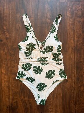 NWT Tropical Leaf One-Piece Swimsuit - Green on White